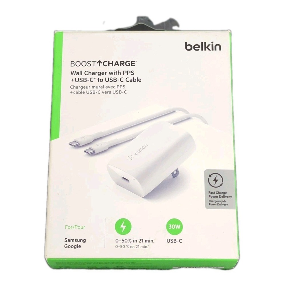 Nn8O Belkin BoostCharge‎ Wall Charger with USB-C to USB-C Cable 30w PD Enabled